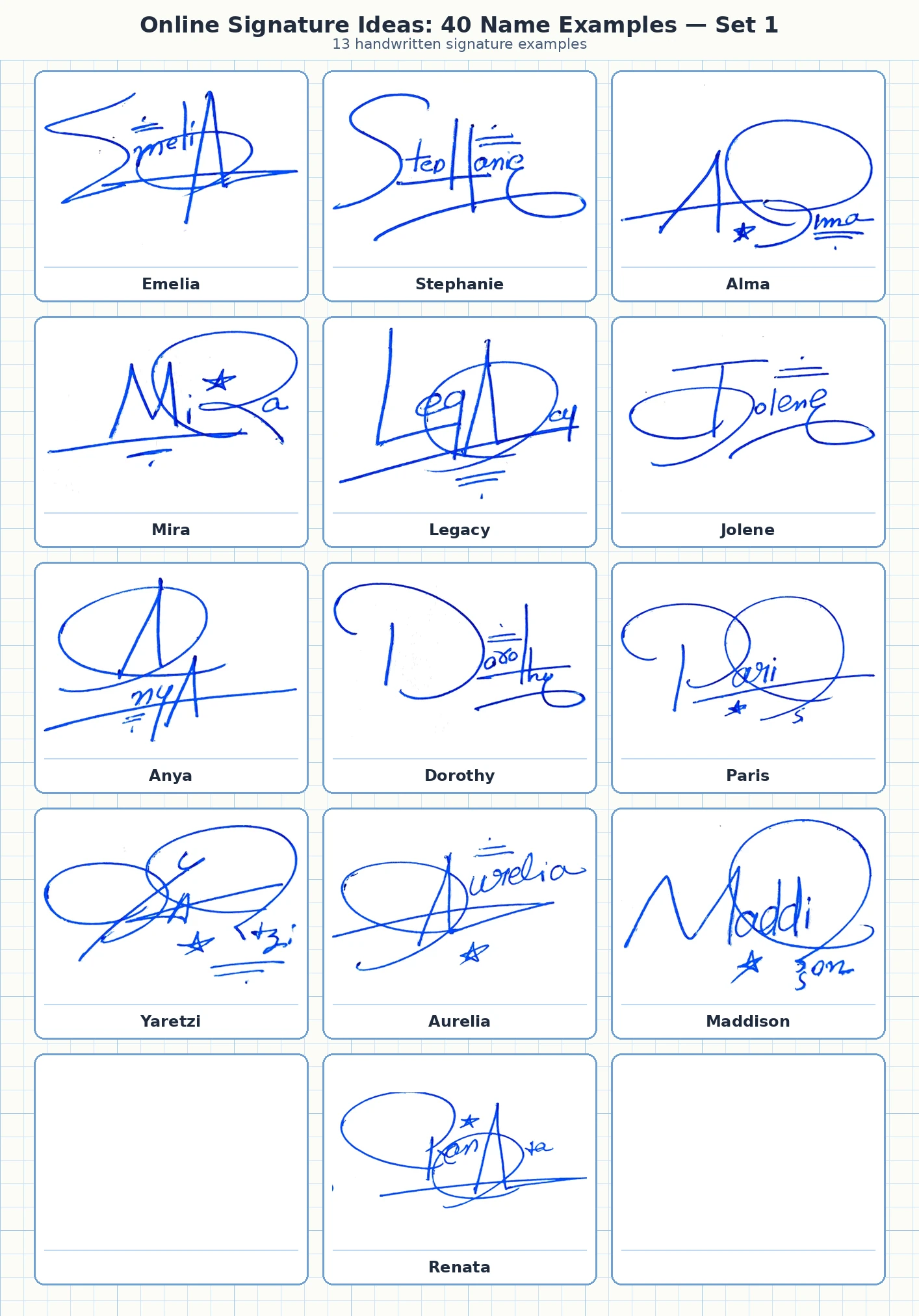 13 online signature ideas for Emelia, Stephanie, Alma, Mira and more names