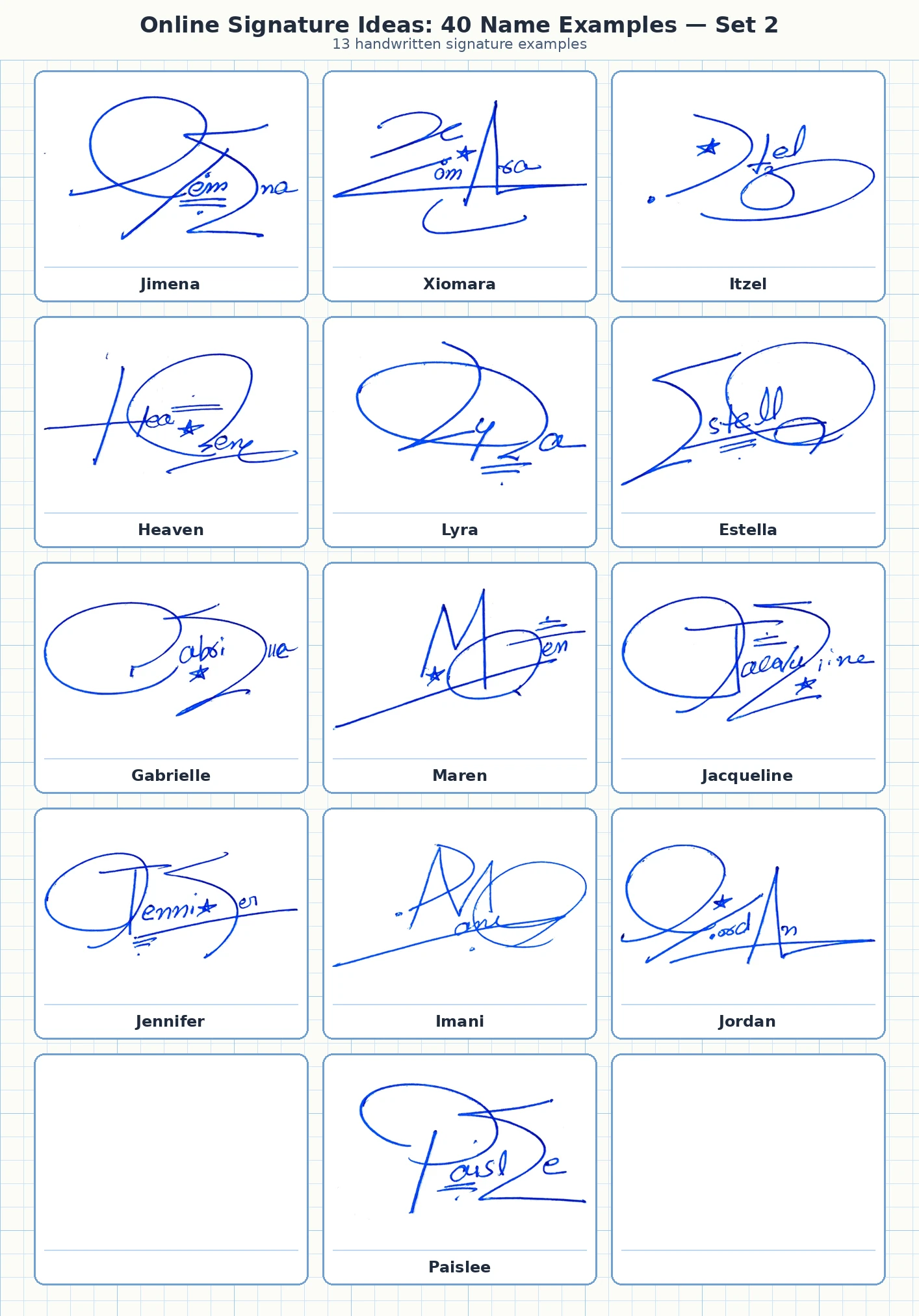 13 online signature ideas for Jimena, Xiomara, Itzel, Heaven and more names