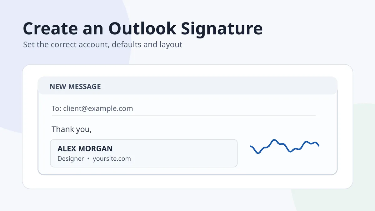 Illustration of a professional email signature inside an Outlook-style compose window
