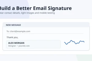 Illustration of a professional email signature made with real text and a small handwritten mark