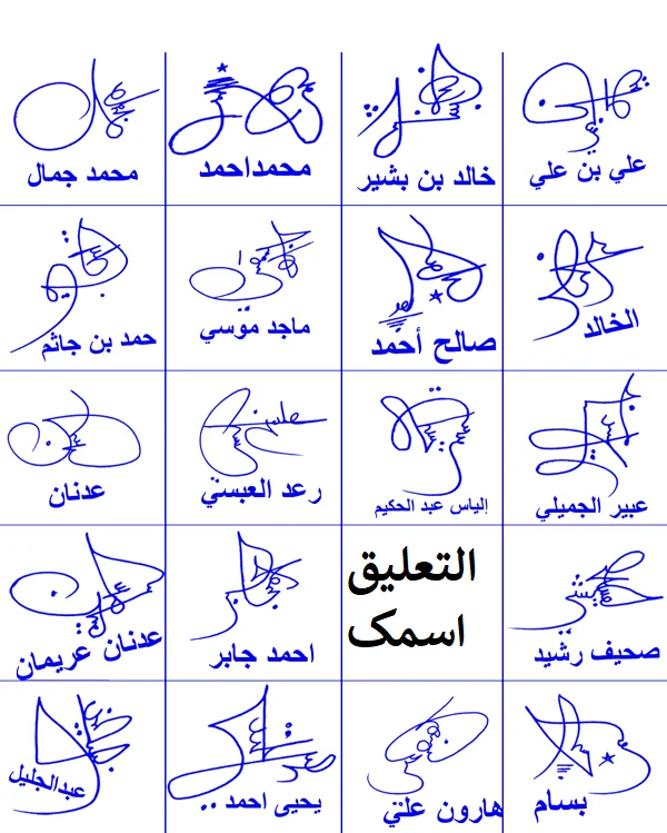 Collage of 19 short Arabic signature ideas for one-part and two-part names