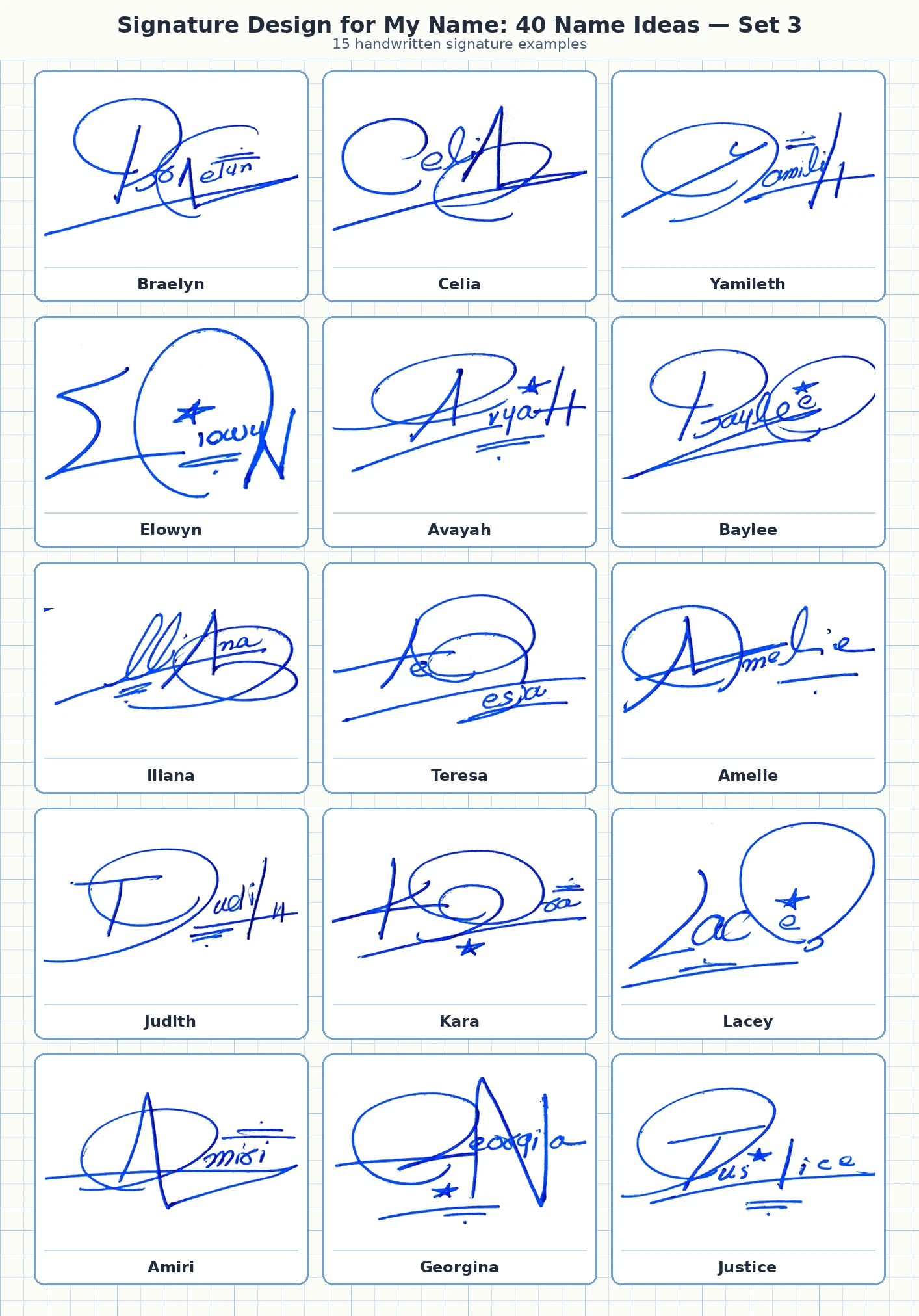 13 signature design for my name examples for Celia, Yamileth, Elowyn, Avayah and more names
