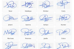 40 handwritten signature examples in a portrait grid collage with names under each signature