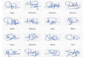 40 handwritten signature examples in a portrait grid collage with names under each signature