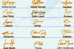 Collage of 21 signature in handwriting examples for short and full names