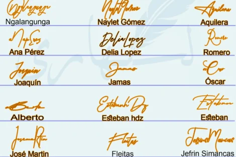 Collage of 21 signature in handwriting examples for short and full names
