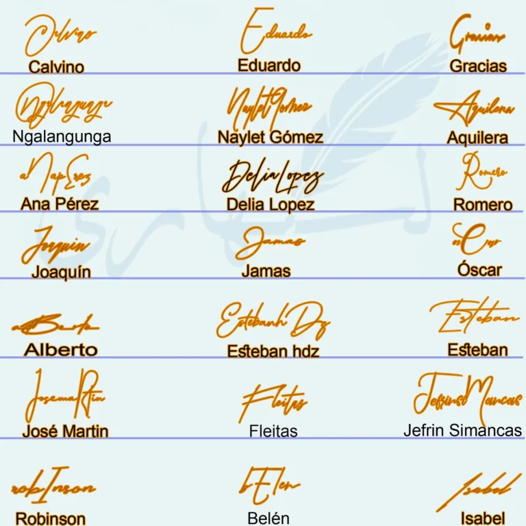 Collage of 21 signature in handwriting examples for short and full names