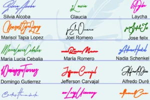 Collage comparing 21 signature styles for short, long and two-part names