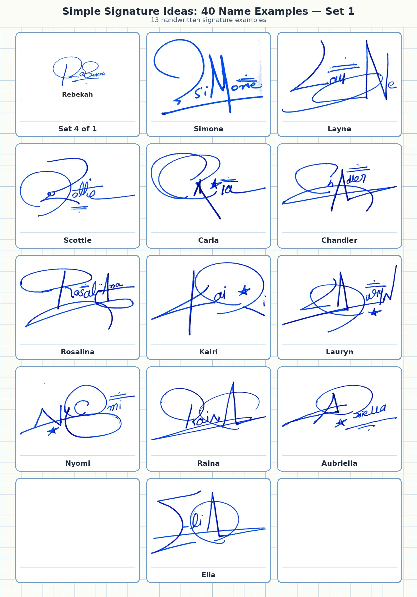 13 simple signature ideas examples for Simone, Layne, Scottie, Carla and more names